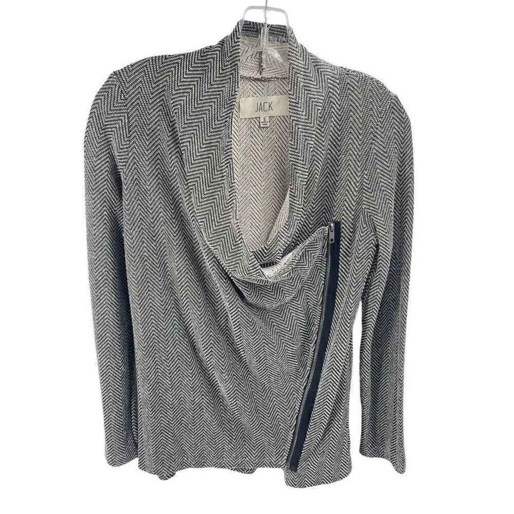 Jack by BB Dakota Womens Full Zip Sweater Herringbone Long Sleeve Drape Neckline